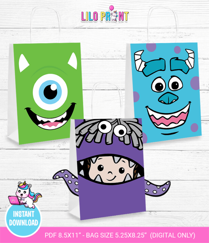 Monster inc favor bags - Monster inc printable favor bags - Monster inc party printable