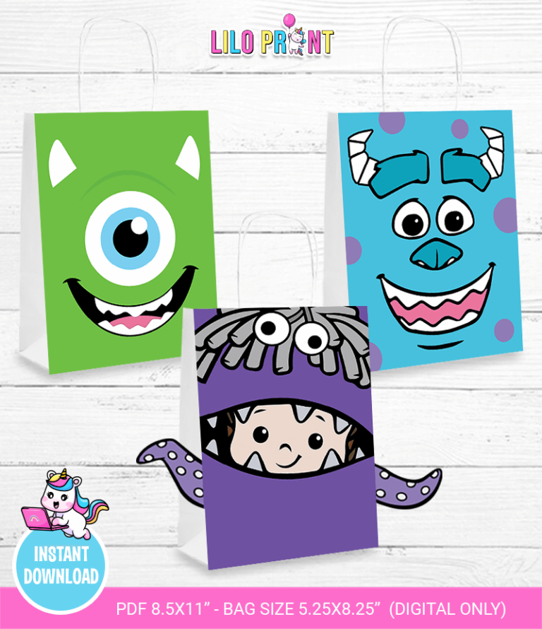 Monster inc favor bags - Monster inc printable favor bags - Monster inc party printable
