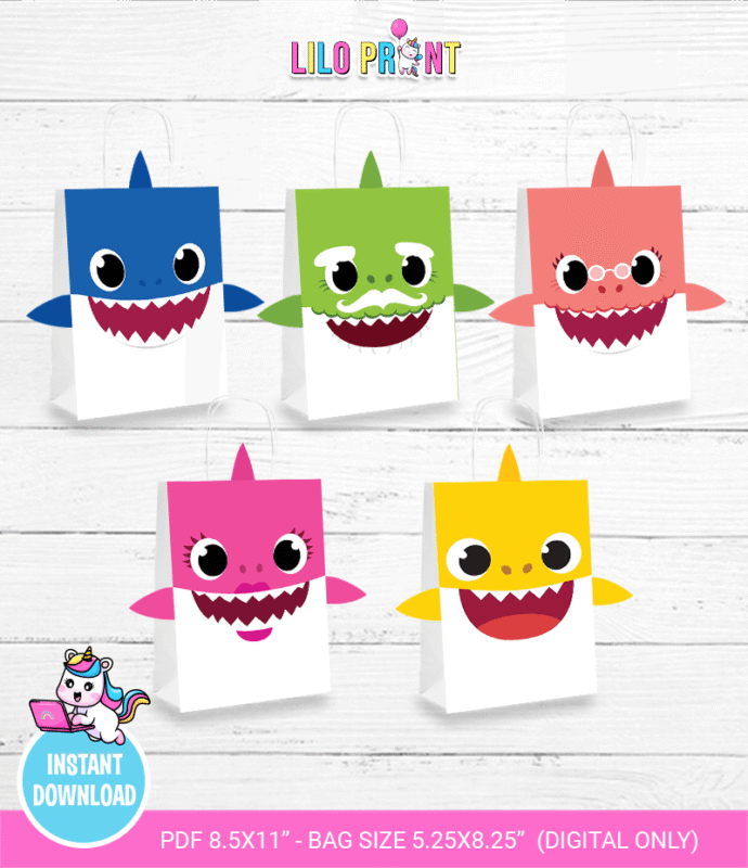 Baby shark favor bags - Baby shark printable favor bags - Baby shark party printable
