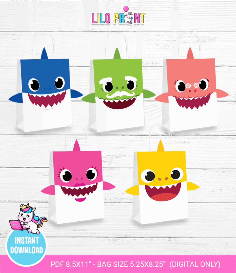 Baby shark favor bags - Baby shark printable favor bags - Baby shark party printable